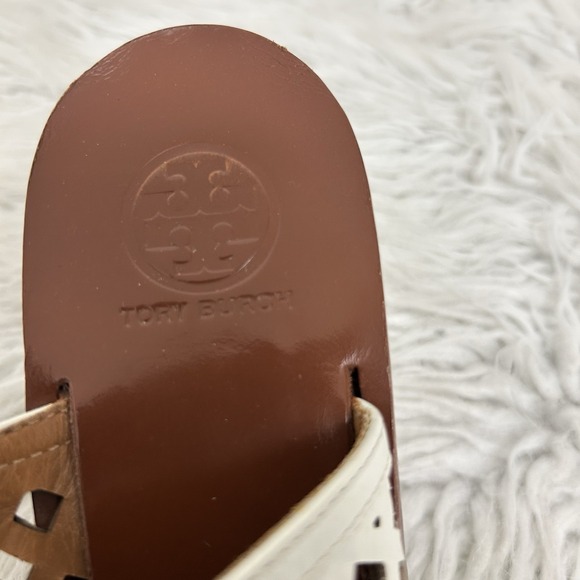 Tory Burch Woven Raffia Metallic Heeled Sandal Ivory Natural 9M Ankle Wrap Strap - Picture 11 of 12